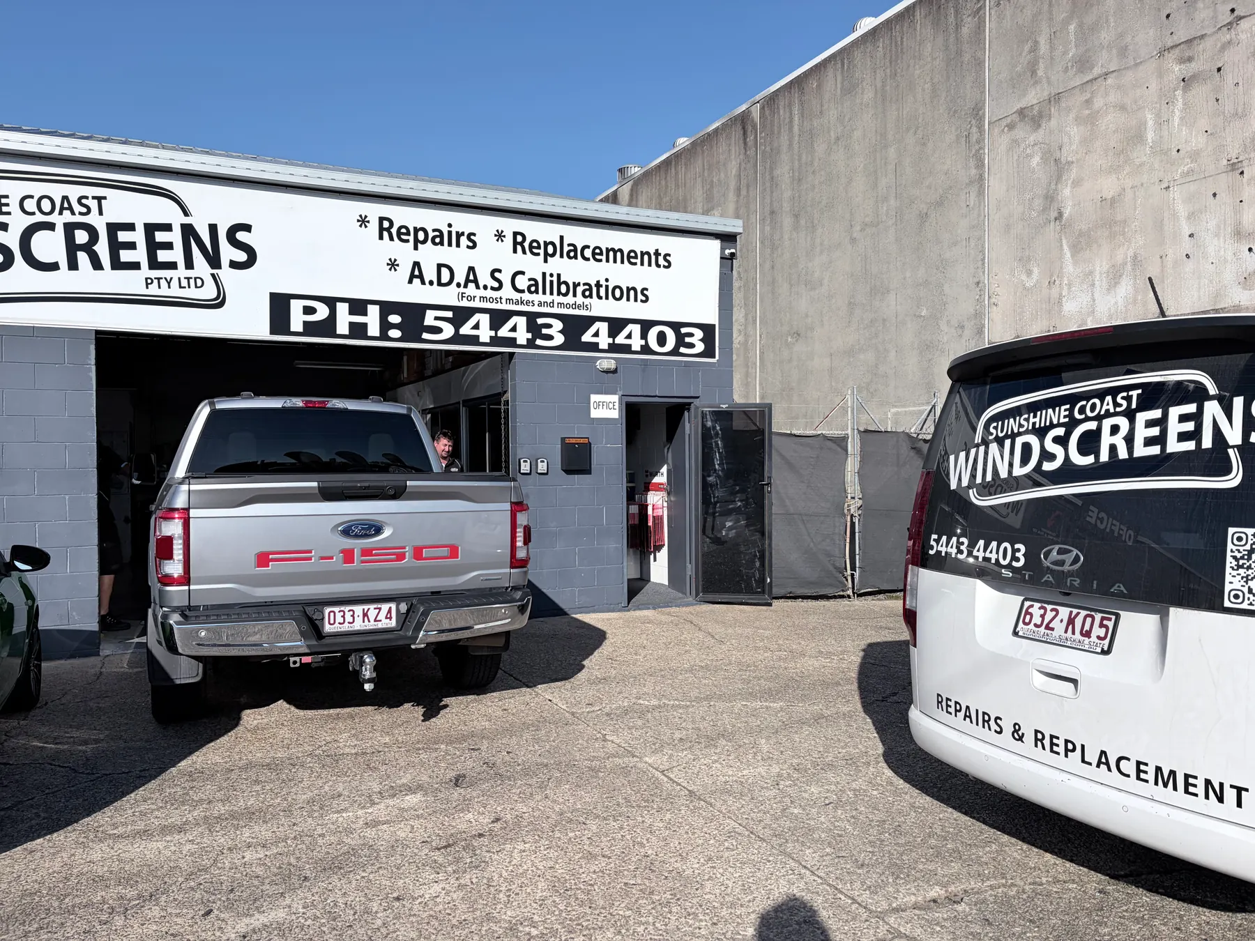 A Ford F-150 in for windscreen work at the Buderim shopfront